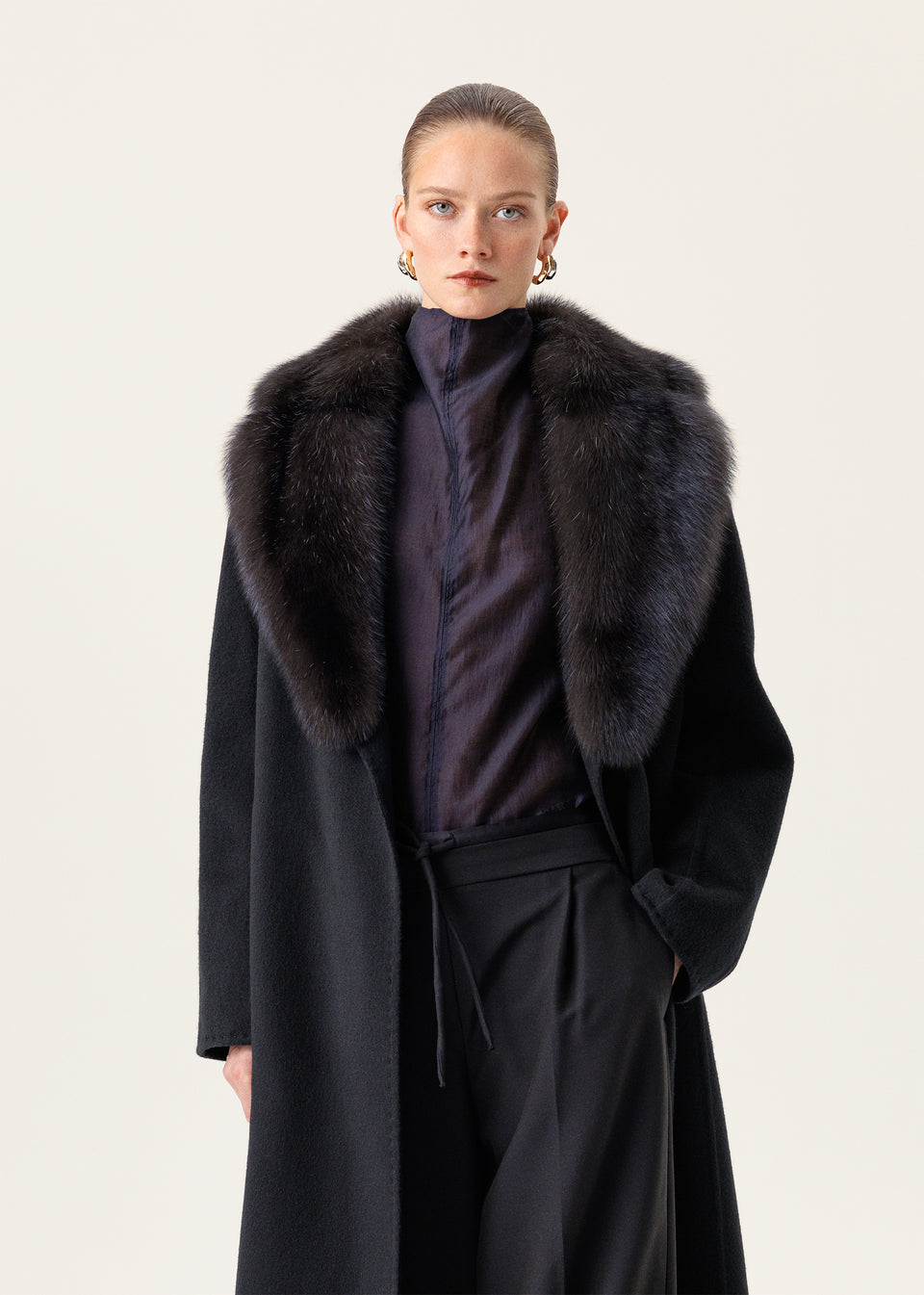 Mantel aus Kaschmir Mit Zobel klassischem Kragen