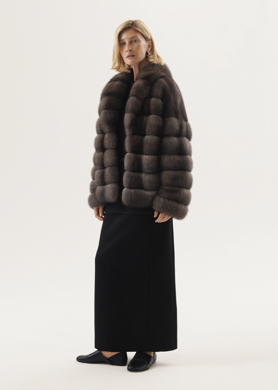 Manteau de fourrure Zobel à col châle pour femme