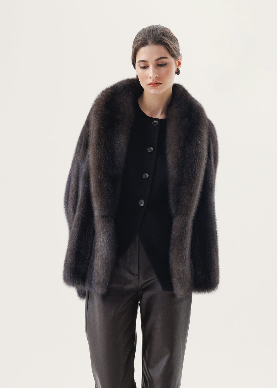 Sable fur coat with shawl collar